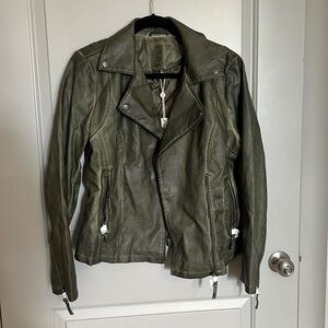 NWT FAUX LEATHER OLIVE GREEN MOTO JACKET MAC STUDIO SIZE LARGE